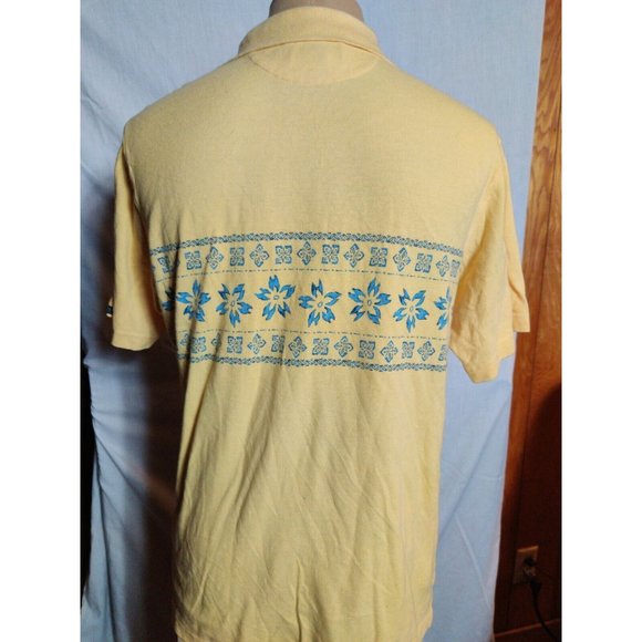 Chaps Ralph Lauren Polo Shirt Mens  Yellowy Gold w Blue Floral Chest Band Size L - Picture 5 of 6